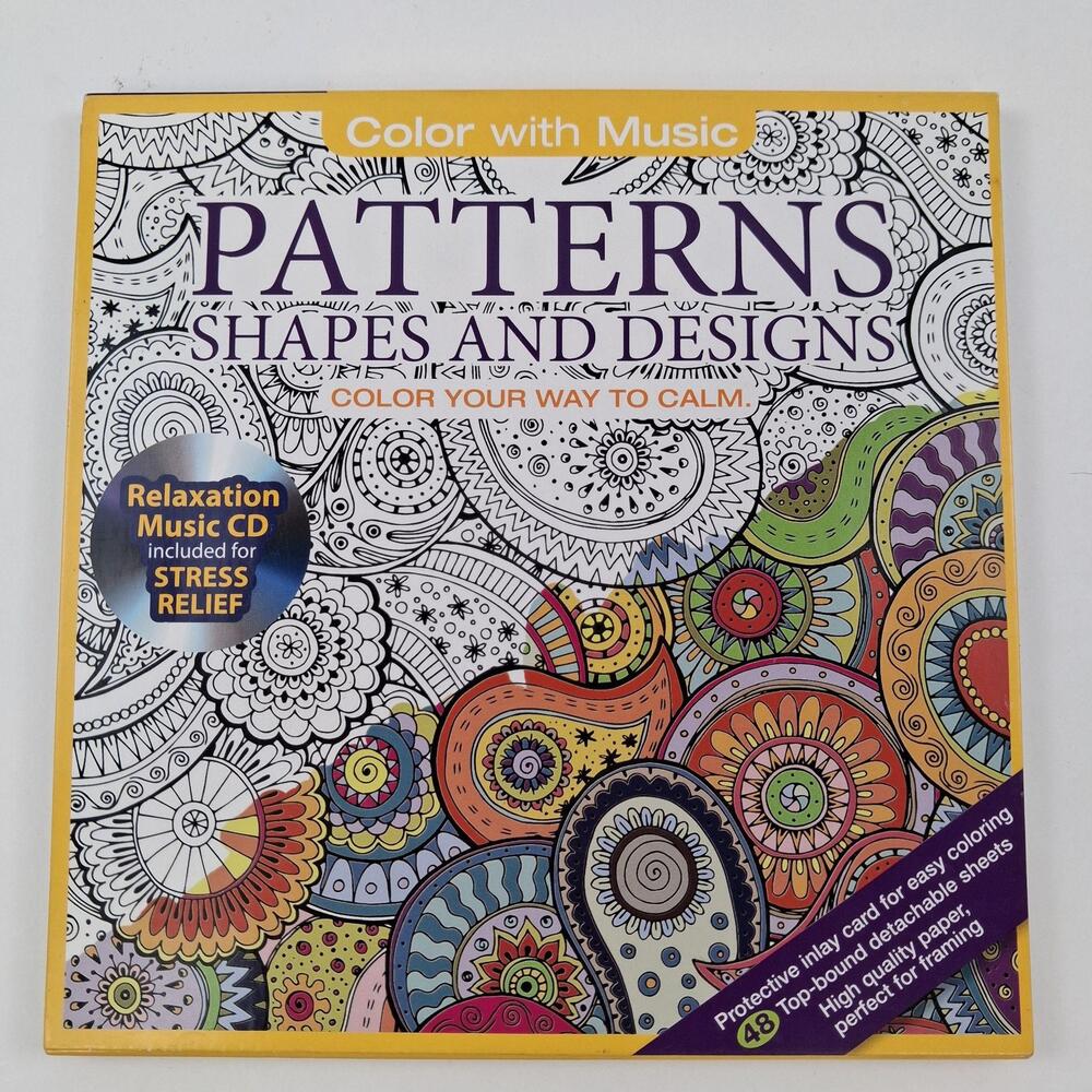 Color With Music Patterns Shapes & Designs Adult Coloring Book Music CD Set